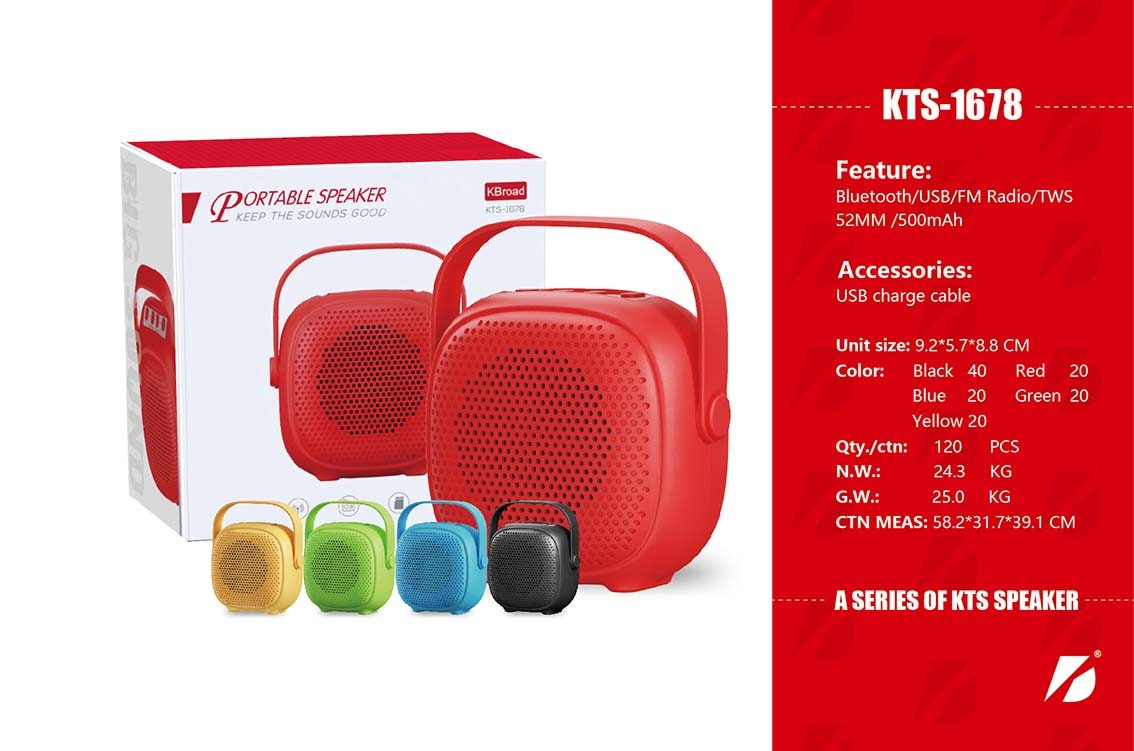 KTS-1678 Bt Wireless Mini 3 Inch Speaker Colorful Portable Outdoor Home Speaker Tws Tf Usb Mp3 Player Fm Radio with Handle