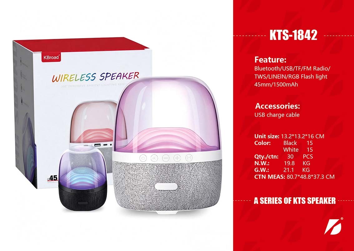 KTS-1842 Wireless Portable Outdoor BT Speaker with FM Radio and Torch Light 2 Inch Factory Price Wholesale OEM