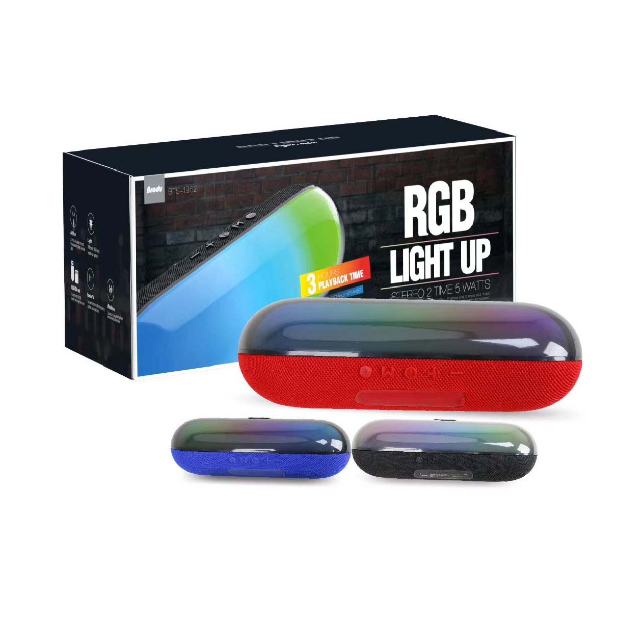 KTS RGB Wireless Portable Outdoor BT Speaker with FM Radio  52MM*2 BTS-1952
